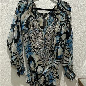Elegant Blue and Black Women's Blouse